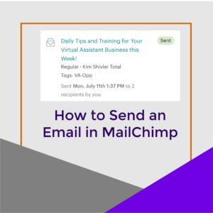 Graphical image with words, How to send an email in MailChimp. Includes screen grab of Email Sent information