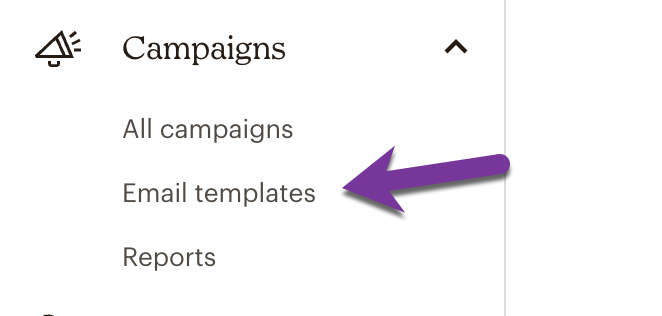 MailChimp Email Templates - Screengrab from the Campaigns Menu