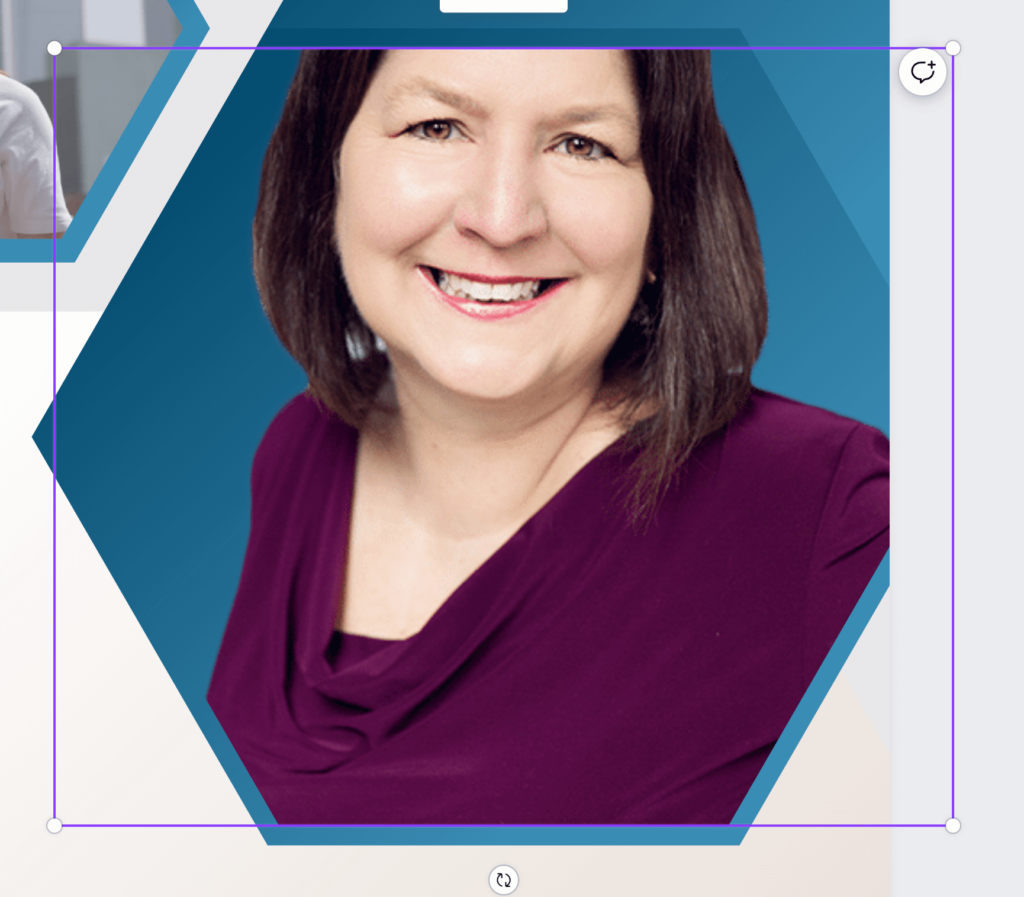 Shows a Canva graphics picture of a woman where the top of the head is cut off.