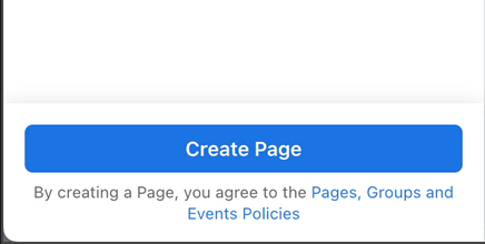 Screen grab of Facebook Create Page button. Click to create your page.